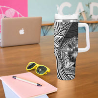 Hibiscus With Black Austronesian Tattoo Pattern Tumbler With Handle - Polynesian Pride