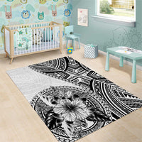 Hibiscus With White Austronesian Tattoo Pattern Area Rug - Polynesian Pride