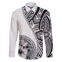 Hibiscus With White Austronesian Tattoo Pattern Family Matching Long Sleeve Bodycon Dress and Hawaiian Shirt - Polynesian Pride