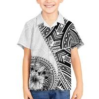 Hibiscus With White Austronesian Tattoo Pattern Family Matching Long Sleeve Bodycon Dress and Hawaiian Shirt - Polynesian Pride