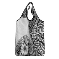 Hibiscus With White Austronesian Tattoo Pattern Grocery Bag - Polynesian Pride