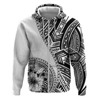 Hibiscus With White Austronesian Tattoo Pattern Hoodie - Polynesian Pride