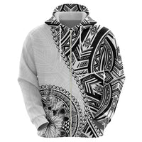 Hibiscus With White Austronesian Tattoo Pattern Hoodie - Polynesian Pride