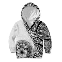 Hibiscus With White Austronesian Tattoo Pattern Kid Hoodie LT05 Zip Hoodie White - Polynesian Pride