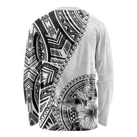 Hibiscus With White Austronesian Tattoo Pattern Long Sleeve Shirt - Polynesian Pride
