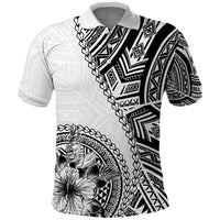 Hibiscus With White Austronesian Tattoo Pattern Polo Shirt - Polynesian Pride