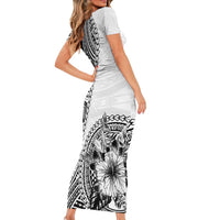 Hibiscus With White Austronesian Tattoo Pattern Short Sleeve Bodycon Dress - Polynesian Pride