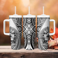 Hibiscus With White Austronesian Tattoo Pattern Tumbler With Handle - Polynesian Pride