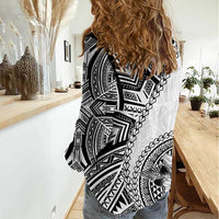 Hibiscus With White Austronesian Tattoo Pattern Women Casual Shirt - Polynesian Pride