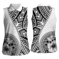 Hibiscus With White Austronesian Tattoo Pattern Women Sleeveless Polo Shirt LT05 - Polynesian Pride