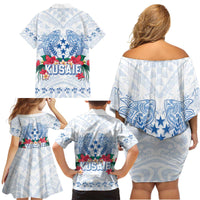 Happy Kosrae Liberation Day Family Matching Off Shoulder Short Dress and Hawaiian Shirt Polynesian Shark Turtle Motif