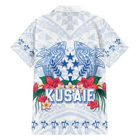 Happy Kosrae Liberation Day Family Matching Off Shoulder Short Dress and Hawaiian Shirt Polynesian Shark Turtle Motif