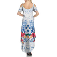 Happy Kosrae Liberation Day Summer Maxi Dress Polynesian Shark Turtle Motif