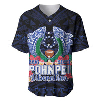 Happy Pohnpei Liberation Day Baseball Jersey Polynesian Shark Turtle Motif LT05 Blue - Polynesian Pride
