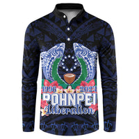 Happy Pohnpei Liberation Day Button Sweatshirt Polynesian Shark Turtle Motif