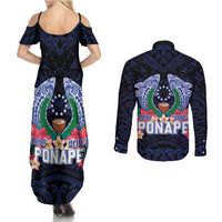 Happy Pohnpei Liberation Day Couples Matching Summer Maxi Dress and Long Sleeve Button Shirt Polynesian Shark Turtle Motif