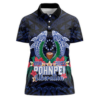 Happy Pohnpei Liberation Day Women Polo Shirt Polynesian Shark Turtle Motif LT05 Female Blue - Polynesian Pride