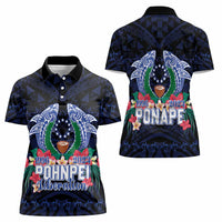 Happy Pohnpei Liberation Day Women Polo Shirt Polynesian Shark Turtle Motif LT05 - Polynesian Pride