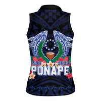 Happy Pohnpei Liberation Day Women Sleeveless Polo Shirt Polynesian Shark Turtle Motif