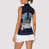 Happy Pohnpei Liberation Day Women Sleeveless Polo Shirt Polynesian Shark Turtle Motif