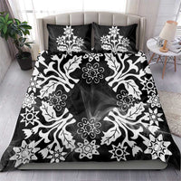 Cook Islands Tivaevae Quilt Bedding Set Black Marble - Polynesian Pride