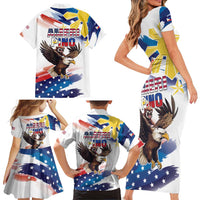 Filipino American History Month Family Matching Short Sleeve Bodycon Dress and Hawaiian Shirt Bald Eagle Tarsier Together