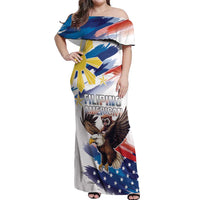 Filipino American History Month Off Shoulder Maxi Dress Bald Eagle Tarsier Together LT05 Women White - Polynesian Pride