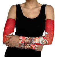 Hawaii Funny Christmas Arm Sleeves Santa Surfing With Tapa Pattern - Polynesian Pride