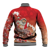 Hawaii Funny Christmas Baseball Jacket Santa Surfing With Tapa Pattern - Polynesian Pride