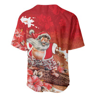 Hawaii Funny Christmas Baseball Jersey Santa Surfing With Tapa Pattern - Polynesian Pride