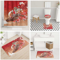 Hawaii Funny Christmas Bathroom Set Santa Surfing With Tapa Pattern - Polynesian Pride