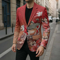 Hawaii Funny Christmas Blazer Santa Surfing With Tapa Pattern - Polynesian Pride