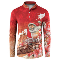 Hawaii Funny Christmas Button Sweatshirt Santa Surfing With Tapa Pattern - Polynesian Pride
