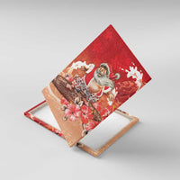 Hawaii Funny Christmas Canvas Wall Art Santa Surfing With Tapa Pattern - Polynesian Pride