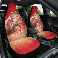 Hawaii Funny Christmas Car Seat Cover Santa Surfing With Tapa Pattern - Polynesian Pride