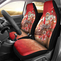 Hawaii Funny Christmas Car Seat Cover Santa Surfing With Tapa Pattern - Polynesian Pride