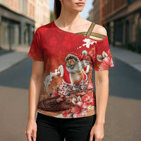 Hawaii Funny Christmas Cross Shoulder Shirt Santa Surfing With Tapa Pattern - Polynesian Pride