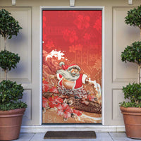 Hawaii Funny Christmas Door Cover Santa Surfing With Tapa Pattern - Polynesian Pride