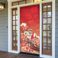 Hawaii Funny Christmas Door Cover Santa Surfing With Tapa Pattern - Polynesian Pride