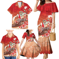 Hawaii Funny Christmas Family Matching Mermaid Dress and Hawaiian Shirt Santa Surfing With Tapa Pattern - Polynesian Pride