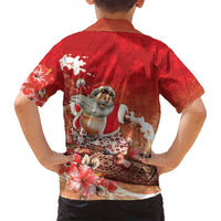 Hawaii Funny Christmas Family Matching Off Shoulder Maxi Dress and Hawaiian Shirt Santa Surfing With Tapa Pattern - Polynesian Pride