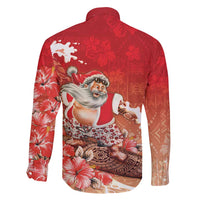 Hawaii Funny Christmas Family Matching Tank Maxi Dress and Hawaiian Shirt Santa Surfing With Tapa Pattern - Polynesian Pride