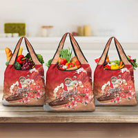 Hawaii Funny Christmas Grocery Bag Santa Surfing With Tapa Pattern - Polynesian Pride