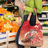 Hawaii Funny Christmas Grocery Bag Santa Surfing With Tapa Pattern - Polynesian Pride