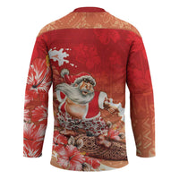 Hawaii Funny Christmas Hockey Jersey Santa Surfing With Tapa Pattern - Polynesian Pride