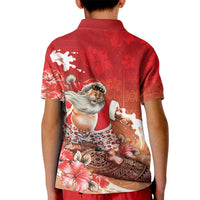 Hawaii Funny Christmas Kid Polo Shirt Santa Surfing With Tapa Pattern - Polynesian Pride