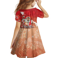 Hawaii Funny Christmas Kid Short Sleeve Dress Santa Surfing With Tapa Pattern - Polynesian Pride