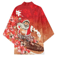 Hawaii Funny Christmas Kimono Santa Surfing With Tapa Pattern - Polynesian Pride