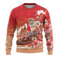 Hawaii Funny Christmas Ugly Christmas Sweater Santa Surfing With Tapa Pattern - Polynesian Pride