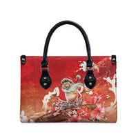 Hawaii Funny Christmas Leather Bag Santa Surfing With Tapa Pattern - Polynesian Pride